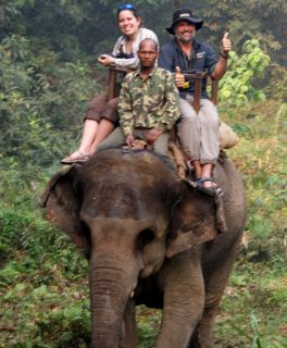 Jon and Amanda on elephant back