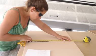 Amanda measured & cut more foam strips for the sides & middle