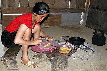 Bao making spring-rolls for breakfast - a nice treat