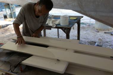 Jack placing more louvers in the "finished" pile for gelcoating