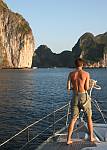 Chris prepares lines for anchoring at Phi Phi Le in Thailand