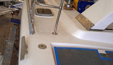 New location for our portside aft cleat, outboard of the toe-rail