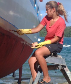 Amanda working on the new waterline.