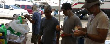 Lek, Houa, Pla and Jon enjoy ice-cream and macaroons