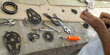 Mainsail halyard block disassembled for cleaning and repair