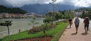 Walking into Sapa with friends from the bus