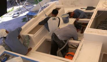 Sanding the new gelcoat & preparing the cockpit lockers