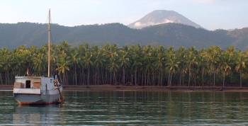 Sagu Bay with its volcano above it