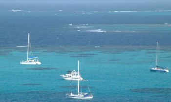 Ocelot (on the left) anchored in Tobago Cays