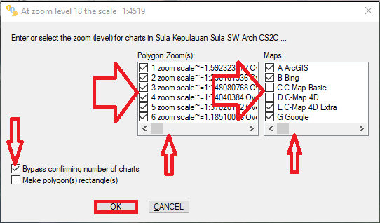 Sat2Chart Zoom and Map Selection dialog
